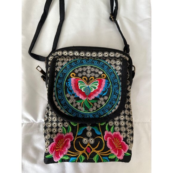 Handmade Embroidered Floral Crossbody Purse Adjustable Strap festival Hippy boho - Picture 7 of 15